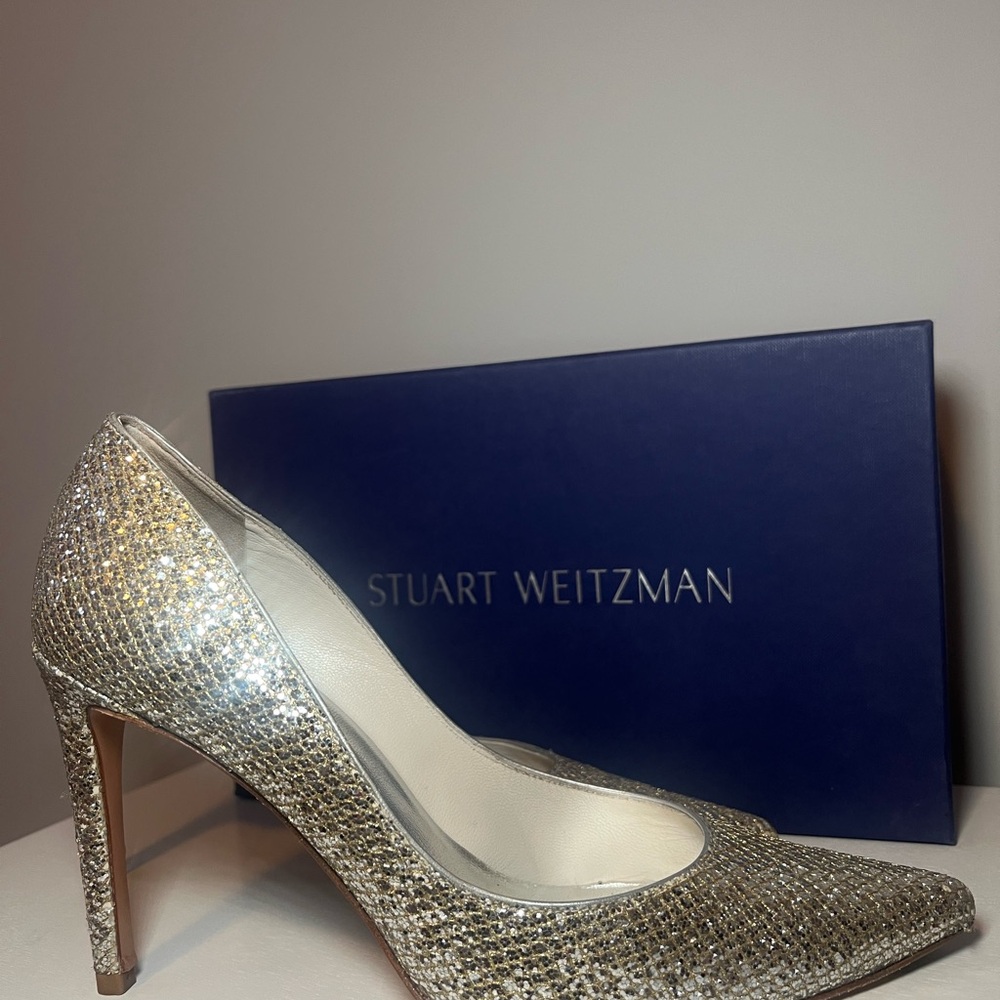 Stuart Weitzman Silver Glitter Pumps